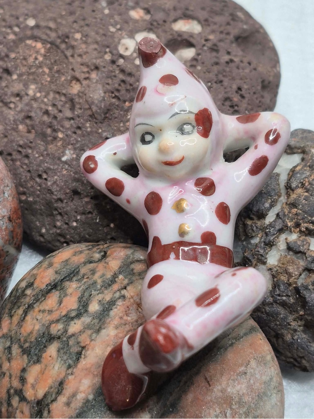 Rare MCM Polkadot Pixie Figurine - Miniature Elf in Pink Polkadots 1950s Japan
